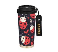 Foiosoh Bicchieri da caffè per le donne coccinelle con coperchio per andare tazze per caffè in acciaio inossidabile tazza di caffè termica per bevande calde fredde 500 ml a prova di perdite