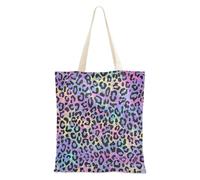 Foiosoh Borsa a tracolla in tela con stampa leopardata arcobaleno borsa per generi alimentari Borse di tela Bulk per fai da te, pubblicità, promozione, borse iniziali attività per le donne