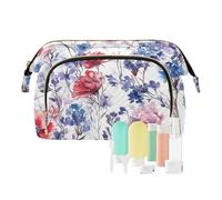 Foiosoh Borsa cosmetica bianca con fiori primaverili Iris Borsa per cosmetici con cerniera Borsa da donna per il trucco, fiori primaverili Iris bianco, 1 dimensione, cartone animato, Primavera Fiori