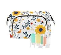 Foiosoh Borsa cosmetica con uccellini di girasole, impermeabile, borsa cosmetica da viaggio, borsa da bagno, set da viaggio, organizer, uccelli fiordalisi, bianco, 1 size, cartone animato, Uccelli