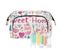 Foiosoh Borsa cosmetica da viaggio portatile di grande capacità di trucco dei fiori dell'annata Borse cosmetiche per la borsa per la spazzola, Motivo cuore dolce, 1 size, Cartoni