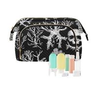 Foiosoh Borsa cosmetica da viaggio portatile di grande capacità di trucco dei fiori dell'annata Borse cosmetiche per la borsa per la spazzola, Teschio spettrale nero, 1 size, Cartoni