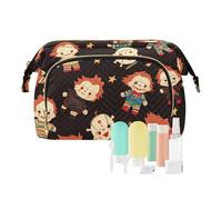 Foiosoh Borsa cosmetica da viaggio portatile di grande capacità di trucco dei fiori dell'annata Borse cosmetiche per la borsa per la spazzola, Strega carino modello nero, 1 size, Cartoni