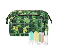 Foiosoh Borsa cosmetica nera con motivo a quadrifoglio borse cosmetiche leggere per donne borsa portamonete da viaggio da donna portafoglio per oggetti essenziali per le donne, trifoglio, foglia,