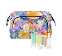 Foiosoh Borsa leggera di grandi dimensioni della foglia di campagna bianca cosmetici borsa per il trucco del periodo di trucco Borsa, fiori estivi blu e giallo, 1 dimensione, cartone animato, fiori