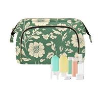 Foiosoh Borsa per il trucco con fiori di garofano arancione e verde acqua impermeabile grande capacità da viaggio portamonete da donna per cosmetici da toeletta, Fiore e Verde Salvia, 1 size, Cartoni