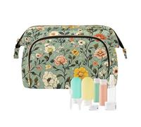 Foiosoh Borsa per il trucco con fiori di garofano arancione e verde acqua impermeabile grande capacità da viaggio portamonete da donna per cosmetici da toeletta, Fiori estivi e verde salvia, 1 size,