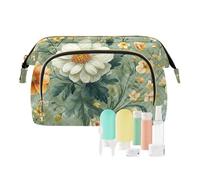 Foiosoh Borsa per il trucco con fiori di garofano arancione e verde acqua impermeabile grande capacità da viaggio portamonete da donna per cosmetici da toeletta, Viola del pensiero Garofano Verde, 1