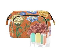 Foiosoh Borsa per il trucco con fiori di garofano arancione e verde acqua impermeabile grande capacità da viaggio portamonete da donna per cosmetici da toeletta, Fiori Garofano Phlox Timo, 1 size,