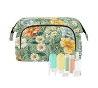 Foiosoh Borsa per il trucco con fiori di garofano arancione e verde acqua impermeabile grande capacità da viaggio portamonete da donna per cosmetici da toeletta, primavera viola del pensiero garofano