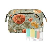 Foiosoh Borsa per il trucco con fiori di garofano arancione e verde acqua impermeabile grande capacità da viaggio portamonete da donna per cosmetici da toeletta, Fiori Garofano arancione e verde