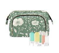 Foiosoh Borsa per il trucco con fiori di garofano arancione e verde acqua impermeabile grande capacità da viaggio portamonete da donna per cosmetici da toeletta, Peonie Verde Salvia, 1 size, Cartoni