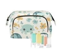 Foiosoh Borsa per il trucco con sfondo nero a forma di cuore color pesca, impermeabile, da viaggio, per cosmetici, sfondo beige fiori verde acqua, 1 size, Cartoni