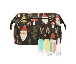 Foiosoh Borsa per il trucco di freschezza del limone giallo borsa dell'organizzatore cosmetico impermeabile della borsa delle donne della borsa della moneta per, Babbo Natale e boschetto nero, 1 size,