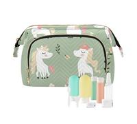 Foiosoh Borse cosmetiche bianche con mostro dolce dei cartoni animati essenziali borsa cosmetica da viaggio per le donne portafoglio per accessori da viaggio, Unicorni Sage Verde chiaro, 1 size,