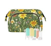 Foiosoh Borse cosmetiche dei fiori di viaggio portatili gialli dei fiori borse cosmetiche per le donne del periodo di Mak, fiori selvatici gialli, 1 dimensione, cartone animato, fiori selvatici