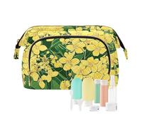 Foiosoh Borse per il trucco estetiche farfalla bianche borsa per il trucco impermeabile borsa da toeletta da donna borsa da toeletta da viaggio, fiori gialli bellezza anziana, taglia 1, cartone