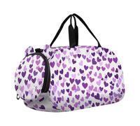 Foiosoh Borsone bianco e viola a forma di cuore piccolo con scomparto per scarpe leggero weekender borse da notte per spiaggia nuoto piscina sport