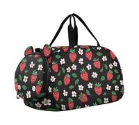 Foiosoh Borsone da palestra con motivo floreale e fragole, con scomparto per scarpe, multifunzione, per sport, viaggi, sport, weekender
