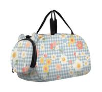 Foiosoh Borsone da palestra con motivo scozzese con fiori blu, con scomparto per scarpe, leggero, per bambini, per pratica scolastica, sport, viaggi, Tartan Plaid Fiori Blu, 1 size, Moderno/adattabile