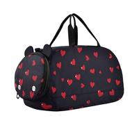 Foiosoh Borsone rosso e nero a forma di cuore, con scomparto per scarpe, multifunzionale, per fine settimana, per la notte, per spiaggia, nuoto, piscina, sport, Cuore d'amore rosso e nero, 1 size