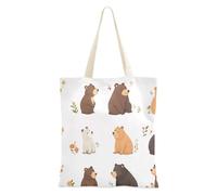 Foiosoh Brown Bear and Plant Bianco Medio Tela Tote Bag Borsa di Tela Per Le Donne Tote Bags Bulk Beach Bag Regali Riutilizzabili Borse della spesa, Orso bruno e pianta bianca, 1 size