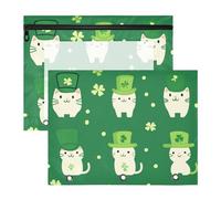 Foiosoh Buste trasparenti per raccoglitori, con finestrella trasparente, per lettere di carta A4, confezione da 2 pezzi, per insegnanti, università, gatto e trifoglio, verde