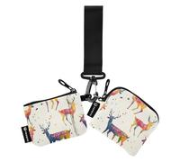 Foiosoh Carnival Deers Safari - Portamonete da donna con porta carte, piccolo portafoglio portatile con cerniera con portachiavi, per signore e ragazze, confezione da 2, Safari di carnevale con cervi