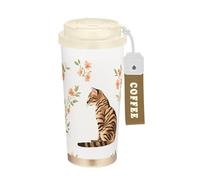 Foiosoh Chic Toyger - Bicchiere da caffè da viaggio bianco con coperchio, in acciaio inox, per caldo e freddo, 500 ml, a prova di perdite