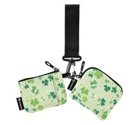 Foiosoh Clover and Check - Portafogli da polso doppio da donna, sottile, staccabile, portamonete, con cerniera, tasca portamonete, per uomini e donne, 2 pezzi, Trifoglio e verde a quadri, 1 size