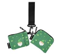 Foiosoh Clover and Dwarf - Portafoglio portamonete da donna con porta carte di credito, mini portamonete alla moda, con cerniera, tasca portamonete, per uomini e donne, 2 pezzi, Trifoglio e verde nano