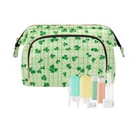 Foiosoh Clover and Line - Astuccio per trucco impermeabile, grande capacità, per donna, verde, trifoglio e verde linea, 1 size, cartone animato, Trifoglio e Verde Linea, 1 size, cartone animato
