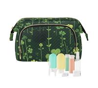 Foiosoh Clover - Astuccio da donna nero e verde, con cerniera, motivo: trifoglio nero e verde, 1 size, cartone animato, Trifoglio nero e verde, 1 size, cartone animato