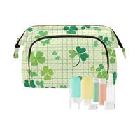 Foiosoh Clover e Stripe Semplice Verde Trucco Bag Zipper Viaggio Cosmetici Borsa Da Viaggio Borsa Da Donna Monete Cambia Borsa per Accessori, Trifoglio e verde a quadri, 1 size, Cartoni