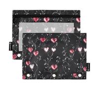 Foiosoh Confezione da 2 astucci a 3 anelli con cuore e rami bianchi, grandi e lisci, con cerniera, per scuola, ufficio, università