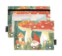 Foiosoh Confezione da 2 astucci a forma di gnomo e funghi per 3 anelli, leggeri, con cerniera e finestra trasparente, per scuola, ufficio, università