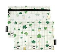 Foiosoh Confezione da 2 astucci a forma di tazza e quadrifoglio, 3 anelli, multifunzionali, trasparenti, con cerniera, per scuola, ufficio, università