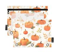 Foiosoh Confezione da 2 astucci arancioni in stile vintage per 3 anelli, leggeri, con cerniera e finestra trasparente, per scuola, ufficio, università, Zucca Stile Vintage Arancione, 1 size,