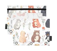 Foiosoh Confezione da 2 astucci bianchi adorabili a 3 anelli con scritta "Sweet Bear", leggeri, con cerniera, per riporre materiale scolastico