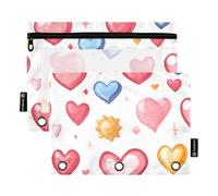 Foiosoh Confezione da 2 astucci bianchi con motivo cuore e stella, leggeri, con finestra trasparente, con cerniera liscia, per riporre materiale scolastico