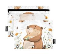 Foiosoh Confezione da 2 astucci bianchi per matite a 3 anelli, con finestra trasparente, per scuola, ufficio, università