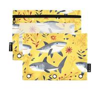 Foiosoh Confezione da 2 astucci blu per matite a 3 anelli, grandi, lisci con cerniera, per la scuola, utensili da scrittura, Pesce Dolce Vista Mare Giallo, 1 size, Moderno/aderente