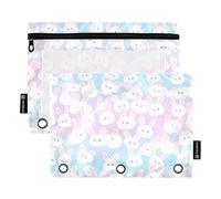 Foiosoh Confezione da 2 astucci con 3 anelli a forma di coniglio, grandi, con cerniera, per riporre materiale scolastico