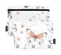 Foiosoh Confezione da 2 astucci con 3 anelli con motivo a farfalla, con cerniera, per scuola, ufficio, università, colore: bianco