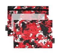 Foiosoh Confezione da 2 astucci mimetici rossi per matite a 3 anelli, grandi, con cerniera e finestra trasparente, per scuola, ufficio, università