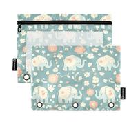 Foiosoh Confezione da 2 astucci multifunzionali a 3 anelli a forma di elefante, con finestra trasparente, per scuola, ufficio, università