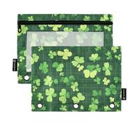 Foiosoh Confezione da 2 astucci multifunzionali a 3 anelli con motivo cane e trifoglio, con finestra trasparente, per scuola, ufficio, università