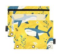 Foiosoh Confezione da 2 astucci per matite con 3 anelli a forma di pesce marino, con finestrella trasparente, per riporre materiale scolastico