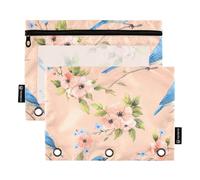 Foiosoh Confezione da 2 astucci per matite con bandierine indaco e pesca, per 3 anelli, con finestra trasparente, per la scuola, utensili da scrittura