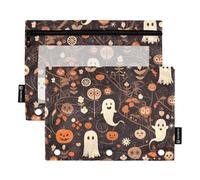 Foiosoh Confezione da 2 astucci per matite con motivo di simpatici mostri di Halloween, grande capacità, con finestra trasparente, per organizzare l'ufficio